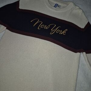 Cream and Black Sweater with New York Embroidery